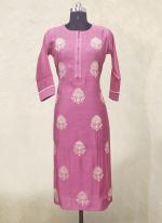 Chanderi Pink Casual Wear Embroidery Work Readymade Kurti